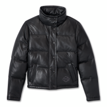 Blacked Out Leather Puffer Jacket