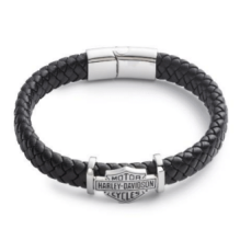 Bar & Shield Braided Leather Cuff Bracelet