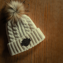 Leather Patch Pom Beanie