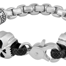 Steel Rolo Chain Double Skull Bracelet
