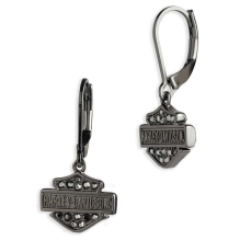 Hematite Pave Harley-Davidson ® Bar and Shield Drop Earrings