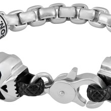 Steel Rolo Chain Double Skull Bracelet